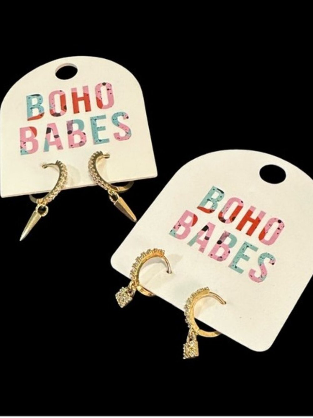 Boho Babes Jewels Earrings Two 2 Pair Hinged Hoops with Dangles Gold Tone New